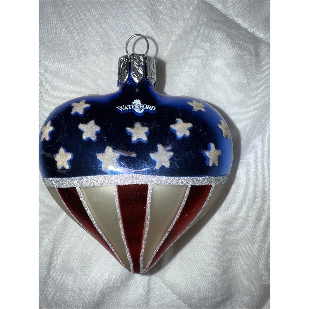 Waterford Holiday Heirlooms Stars and Stripes Heart Glass Christmas Ornament